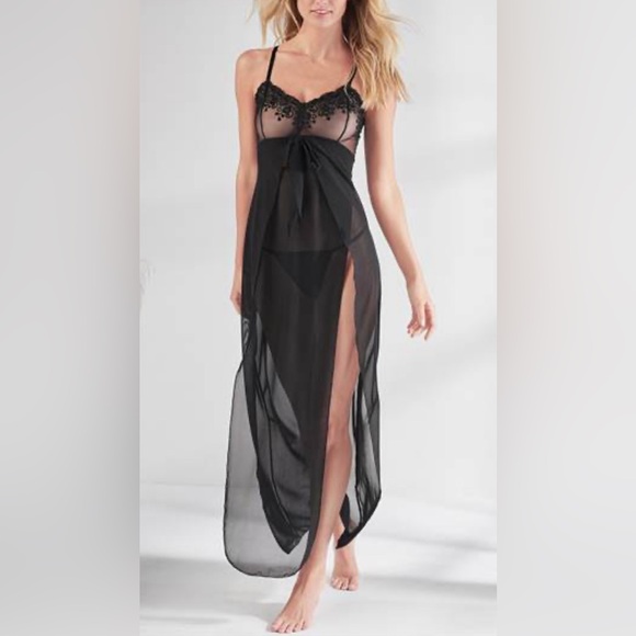 VENUS Other - Venus Black Maxi Sheer Lace Mesh Slip Dress Size Large